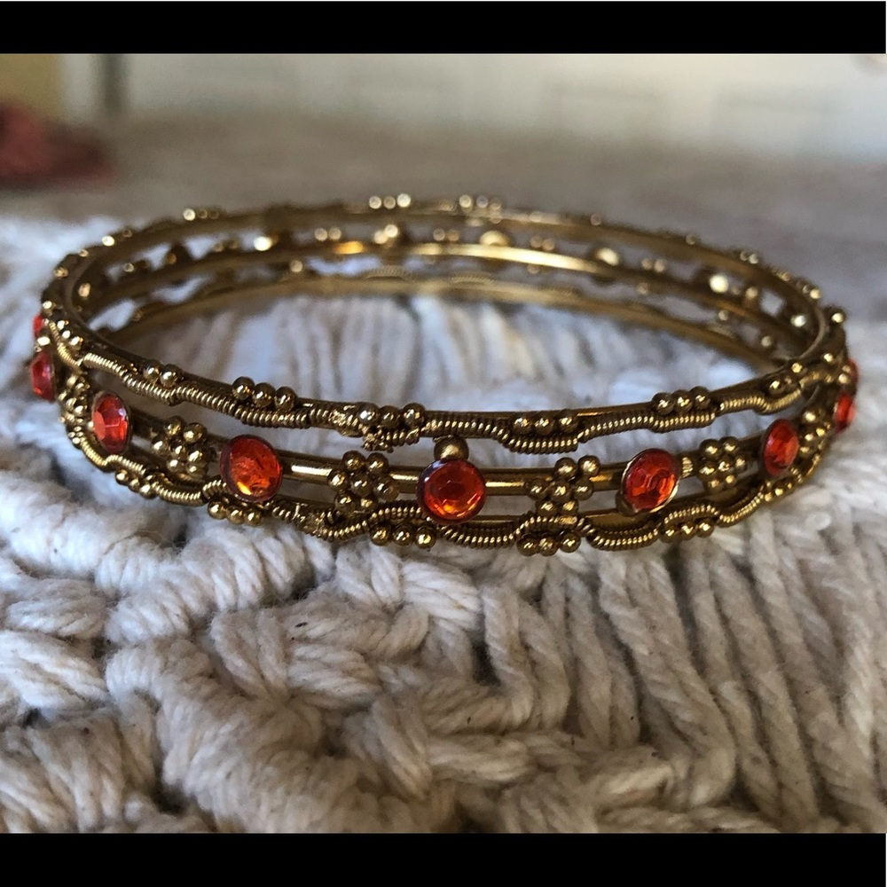 Gold Bracelet Orange Jewels
